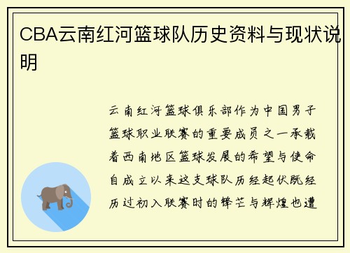CBA云南红河篮球队历史资料与现状说明