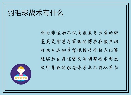 羽毛球战术有什么